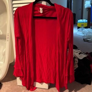 Isaac Liev red shrug with bell sleeves. Size M.